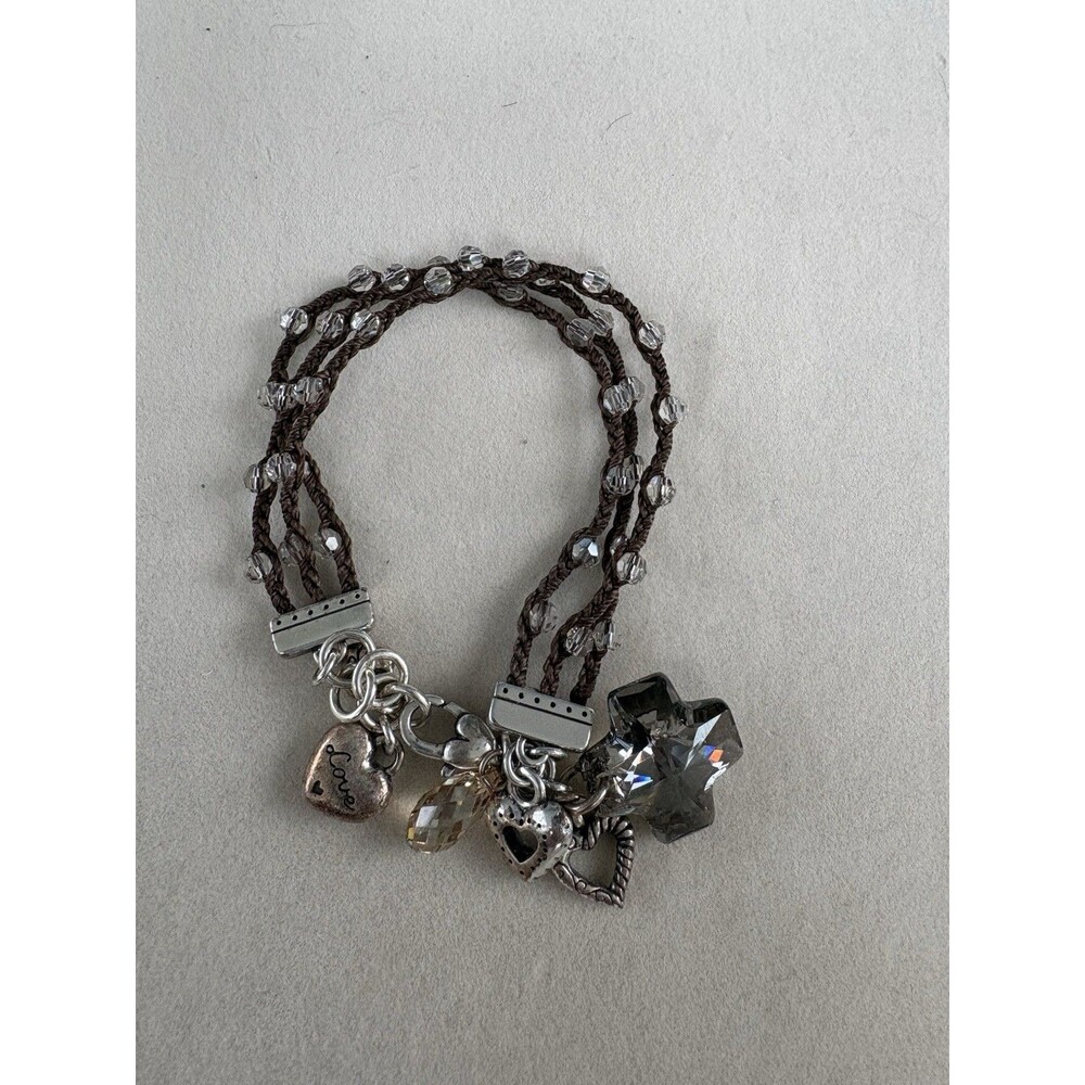Brighton KARMA Crystal Charm Bracelet Love Heart Cross 7” Retired